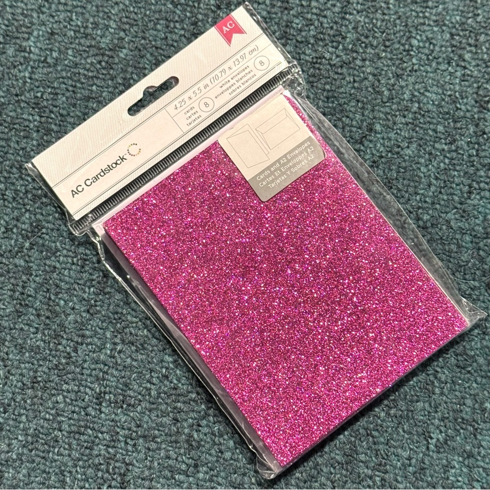 AC Cardstock Cards & A2 Envelopes - 8 Pack, Glitter Pink Raspberry
